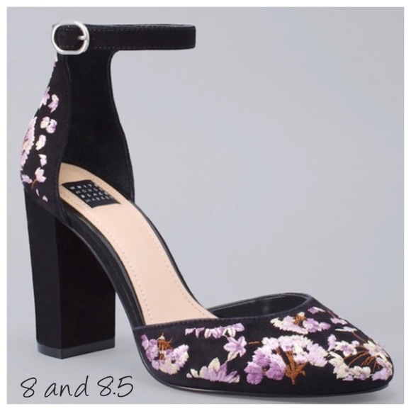 SEE NEW LISTING WHBM🖤 Suede Heels Embroidered NIB - Picture 3 of 7